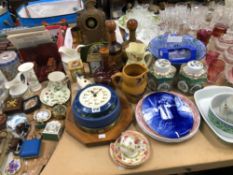 MARY GREGORY GLASS, A DOULTON AND OTHER FLASKS, A CARRIAGE TIME PIECE AND OTHER CLOCKS, DECORATIVE