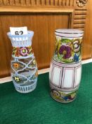 TWO ARTS AND CRAFTS ENAMELLED GLASS VASES.