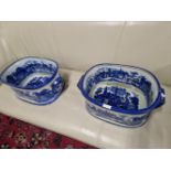 TWO BLUE AND WHITE PORCELAIN FOOT BATHS