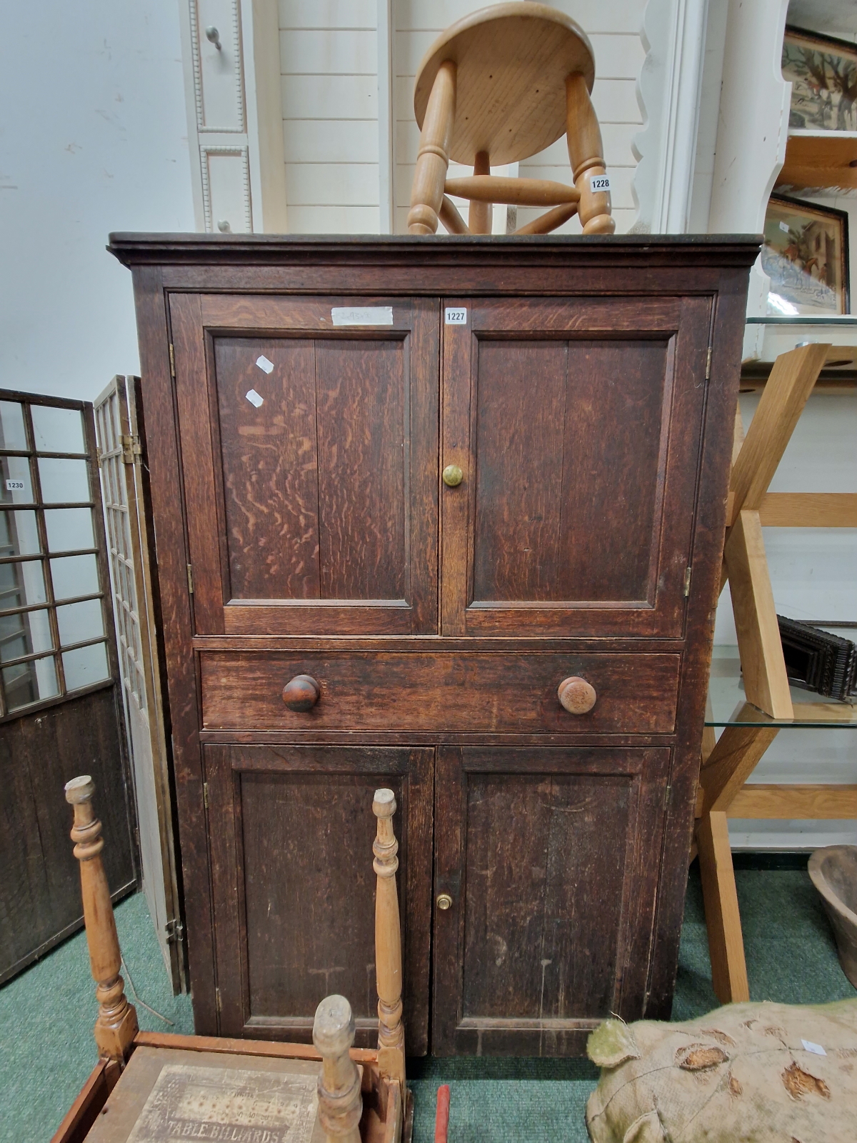 A 19th C. OAK SIDE CABINET. 152 X 95 X 56cms.