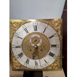 A GEORGIAN OAK CASED 8 DAY LONG CASE CLOCK, WITH BRASS AND SILVERED DIAL SIGNED COATS WIGAN.