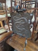 ARTS AND CRAFTS COPPER AND IRON FIRE SCREEN BY F & J POOLE OF HAYLE