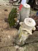 A STADDLE STONE AND THREE GRACES BIRD BATH