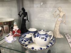 AN AYNSLEY TETE A TETE SET TOGETHER WITH TWO DOULTON AND TWO COALPORT FIGURES