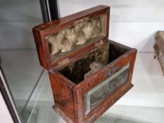 A 19th C. GLAZED WALNUT SCENT BOTTLE BOX WITH ONE BOTTLE
