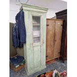 A RUSTIC PAINTED KITCHEN SHELVED CABINET. 215 X 81 X 45CMS.