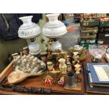 A PAIR OF OIL LAMPS, VARIOUS CHARACTER AND TOBY JUGS, ELECTROPLATE AND PHOTOGRAPH ALBUMS