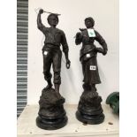 AFTER MESTAIS, A PAIR OF SPELTER FIGURES OF A COD FISHER AND SHRIMP FISHERWOMAN