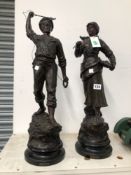 AFTER MESTAIS, A PAIR OF SPELTER FIGURES OF A COD FISHER AND SHRIMP FISHERWOMAN