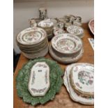 BRIDGWOOD INDIAN TREE PATTERN TEA AND DINNER WARES TOGETHER WITH AN ITALIAN LEAF PLATE