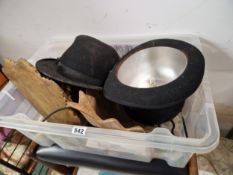TWO WALL BRACKETS, A BOWL HAT, A TOP HAT TABLE LAMP, A GILT WOOD APPLIQUE, PAINT BRUSHES, ETC.