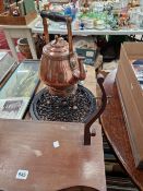 A COLLECTION OF CDS, A COPPER KETTLE, BURNER AND STAND, AN IRON CHARCOAL HEATER, AN ELECTROPLATE