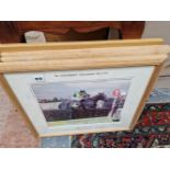 FOUR PINE FRAMED STEEPLECHASE PHOTOGRAPHS PENCIL SIGNED BY GAIL JAMES