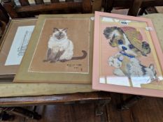 A PASTEL OF A SIAMESE CAT, A WATERCOLOUR OF A DOG TOGETHER WITH TWO JOHN BIGG PRINTS