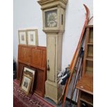 A GEORGIAN OAK CASED (LATER PAINTED) THIRTY HOUR SINGLE HANDED LONG CASE CLOCK WITH BRASS DIAL