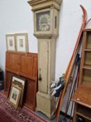 A GEORGIAN OAK CASED (LATER PAINTED) THIRTY HOUR SINGLE HANDED LONG CASE CLOCK WITH BRASS DIAL