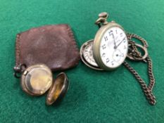 A CHAMPION SENIOR POCKET WATCH AND DOUBLE SILVER WATCH ALBERT, TOGETHER WITH SILVER SOVEREIGN COIN