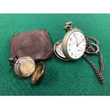 A CHAMPION SENIOR POCKET WATCH AND DOUBLE SILVER WATCH ALBERT, TOGETHER WITH SILVER SOVEREIGN COIN