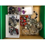 A VARIED COLLECTION OF SILVER AND COSTUME PENDANTS, EARRINGS, BANGLES, NECKLACES ETC.