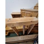 A VICTORIAN PINE CORNER CABINET, A BOOK STAND, AND A THREE TIER WALL SHELF.