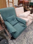 A VICTORIAN STYLE DEEP SEAT ARM CHAIR AND ONE OTHER.