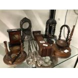 EIGHT POCKET WATCH STANDS TOGETHER WITH 6 SILVER HANDLED BUTTON HOOKS