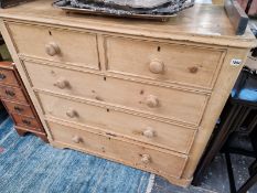 A VICTORIAN PINE CHEST OF DRAWERS. 106 X 115 X 52CMS.