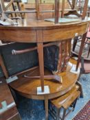 A PAIR OF MAHOGANY D END TABLES. 127CMS WIDE.