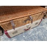 A FITTED PICNIC BASKET TOGETHER WITH A MAYFAIR SUITCASE