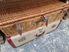A FITTED PICNIC BASKET TOGETHER WITH A MAYFAIR SUITCASE