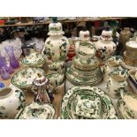 MASONS CHARTREUSE PATTERN DINNER WARES TOGETHER WITH A PAIR AND ANOTHER MASONS IMARI PALETTE VASE