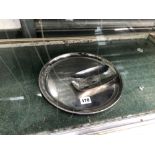 A KESWICK STEEL CIRCULAR DISH TOGETHER WITH ANOTHER OF PUNT SHAPE
