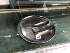 A KESWICK STEEL CIRCULAR DISH TOGETHER WITH ANOTHER OF PUNT SHAPE
