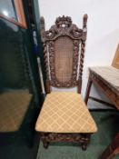 A PAIR OF ANTIQUE CARVED OAK CAROLEAN STYLE SIDE CHAIRS.