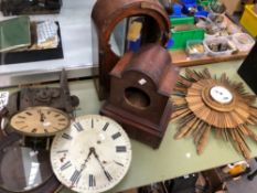 A SUNBURST CASED TIME PIECE, VARIOUS CLOCK CASES AND MOVEMENTS
