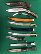 A WW2 MAUSER BAYONET, AND FOUR EASTERN KNIVES.