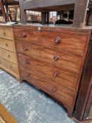 AN EARLY 19th C. MAHOGANY AND INLAID CHEST OF FIVE DRAWERS.