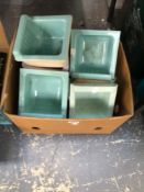 A CARTON OF TURQUOISE GLAZED SOAP DISHES