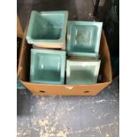 A CARTON OF TURQUOISE GLAZED SOAP DISHES