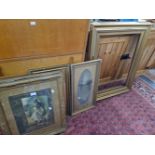 TWO PAIRS OF FRAMED PRINTS AND TWO LARGE EDWARDIAN GILT FRAMES.