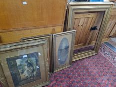 TWO PAIRS OF FRAMED PRINTS AND TWO LARGE EDWARDIAN GILT FRAMES.