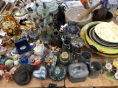 SOUTHERN CHINESE, DERBY AND OTHER FIGURINES, PEWTER, LIMITED EDITION PLATES AND A PESTLE AND MORTAR