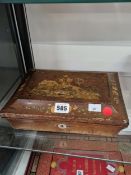 AN EARLY 19th C. PAINTED WOOD WORK BOX WITH FITTINGS