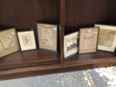 FIVE FRAMED COUNTY MAPS OF BEDFORDSHIRE AND HUNTINGDON SHIRE, TOGETHER WITH A PRINT