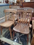 TWO ANTIQUE KITCHEN CHAIRS AND TWO LATER CHAIRS.