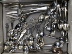 A COLLECTION OF HALLMARKED AND OTHER SILVER SPOONS AND CUTLERY.