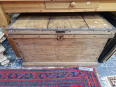 A LARGE ANTIQUE PINE TOOL CHEST.