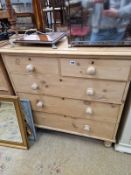 A VICTORIAN PINE CHEST OF FIVE DRAWERS. 99 X 95 X 46CMS.