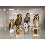 SEVEN PORCELAIN OWLS BY COPENHAGEN, CARL ENS, NYMPHENBURG AND OTHERS