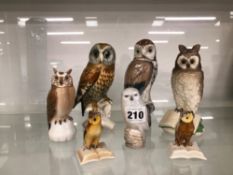 SEVEN PORCELAIN OWLS BY COPENHAGEN, CARL ENS, NYMPHENBURG AND OTHERS